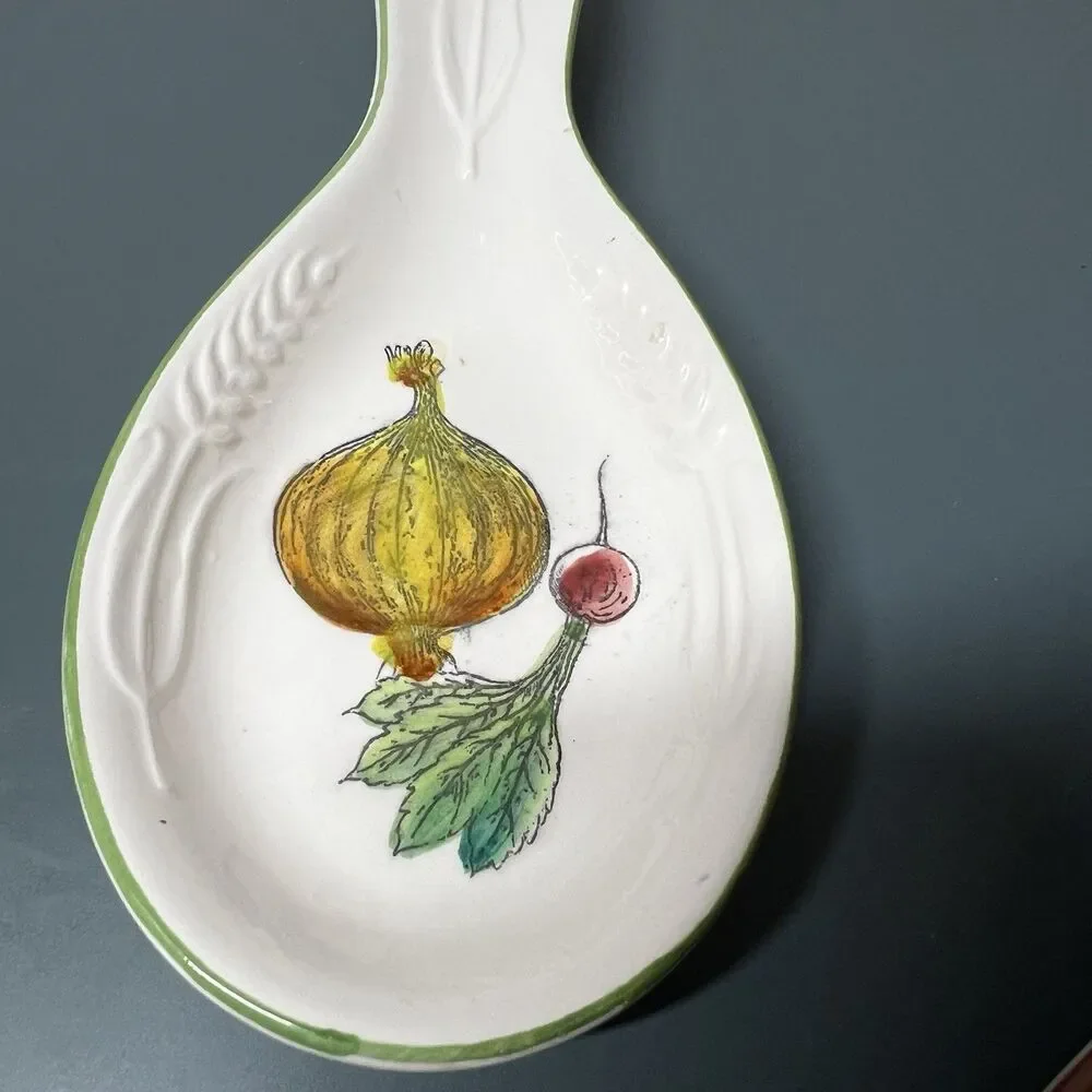Vintage Japan Ceramic Spoon Rest Set of 2 Hand Painted Vegetable